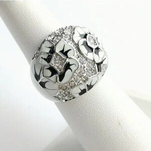 NEW Dome ring flowers in black and white enamel and cz size 7